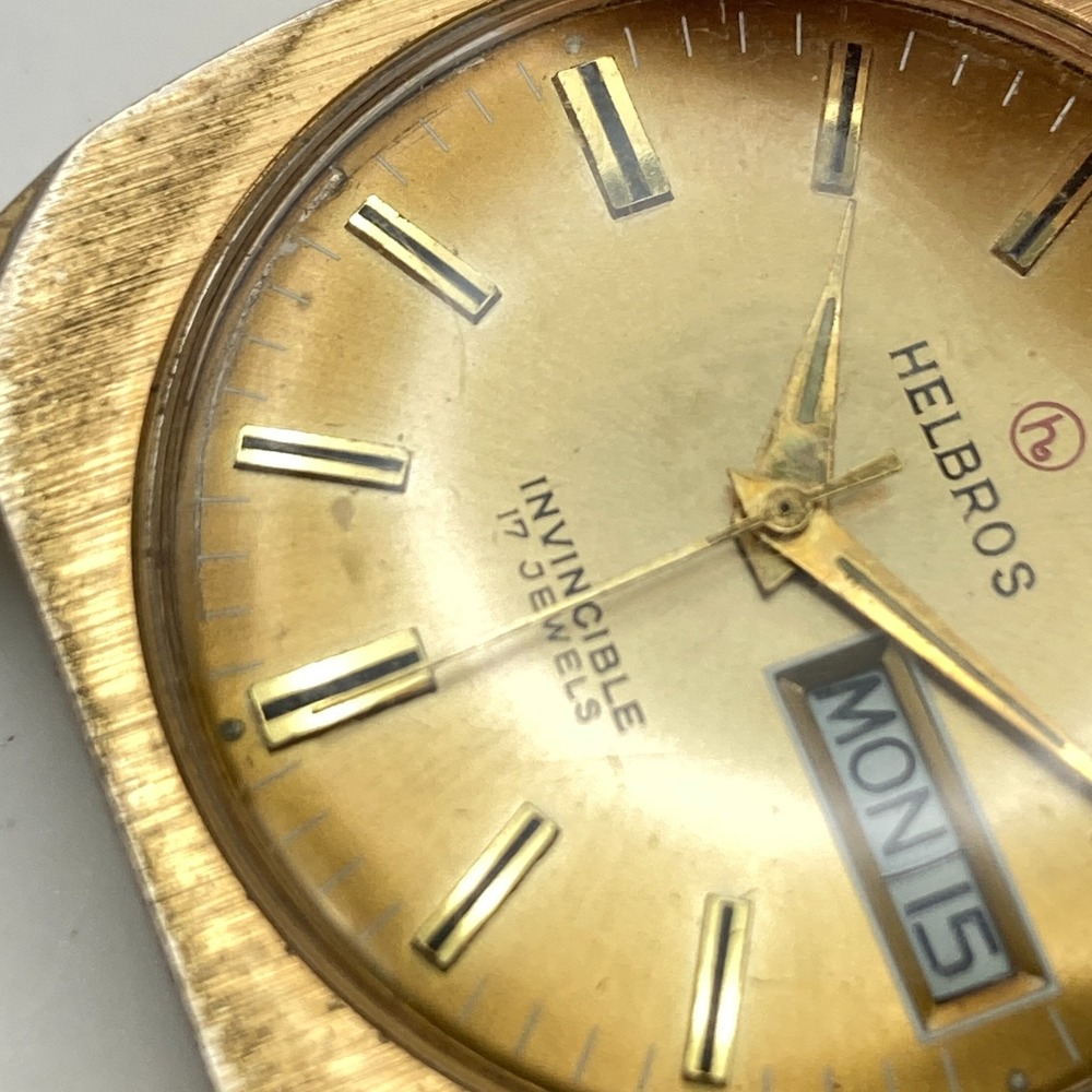 Vintage Helbros Invincible Men's Watch Gold Tone 17 Jewels 34mm Manual Wind Up - Picture 7 of 8